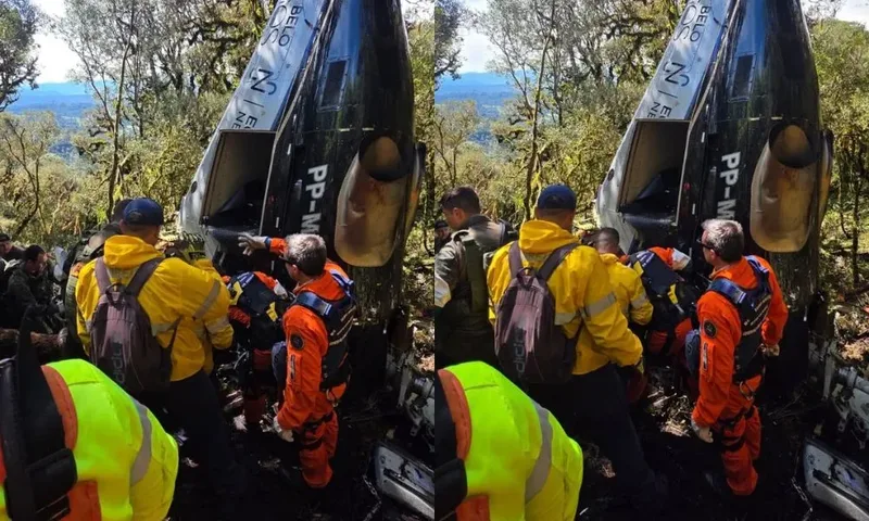 Bombeiros retiram cinco corpos de helicóptero que caiu em Urubici