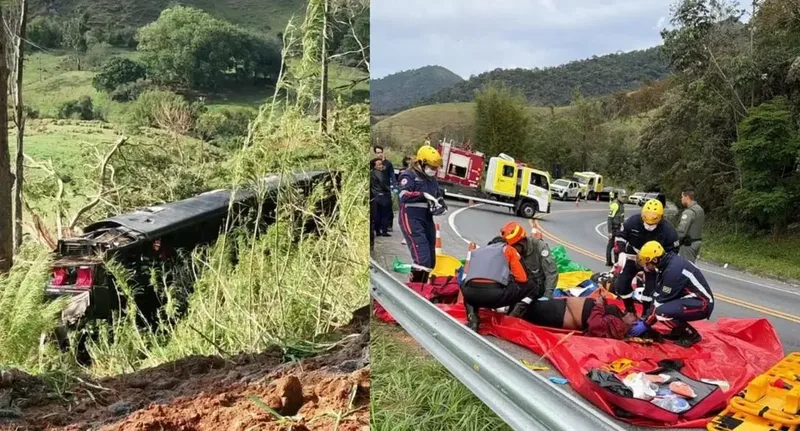 Ônibus cai em ribanceira e deixa cinco mortos em Cruzeiro