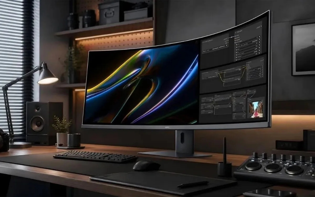 HKC aposta em tela curva com três áreas de trabalho e resolução acima do 4K